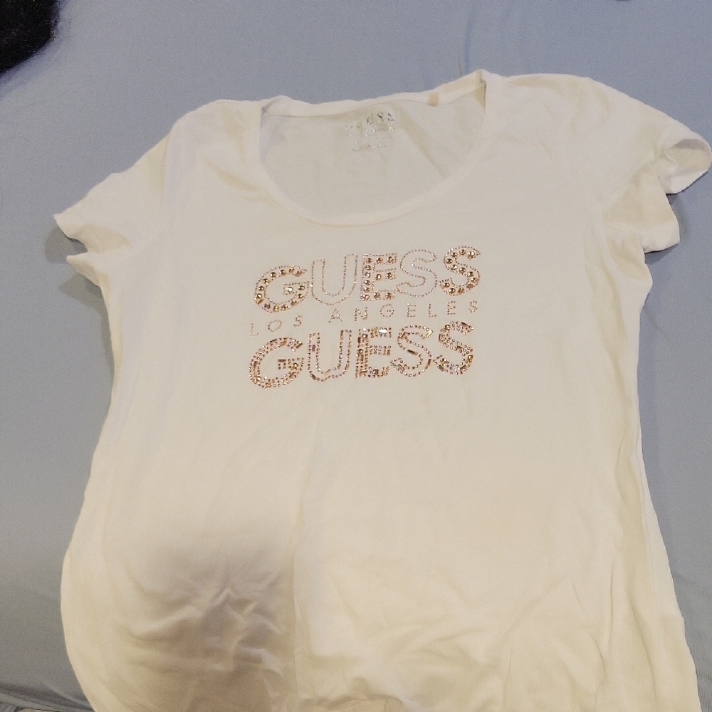 Guess Women's Cream Tee with Gold Accents